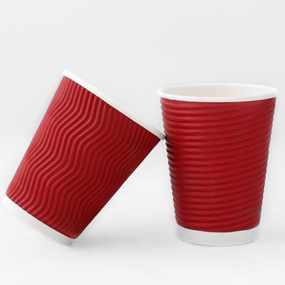 Red 540ml Ripple Wall Paper Cup 16oz Coppe di carta ondulata